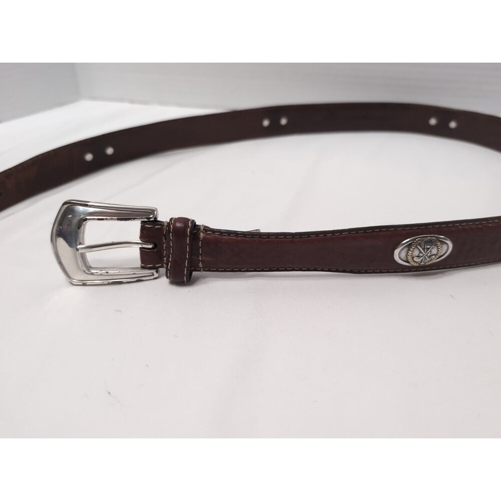 FOSSIL ITALIAN Full Grain Cowhide Leather Golf Theme Medallion Belt Sz 36 FOSSIL